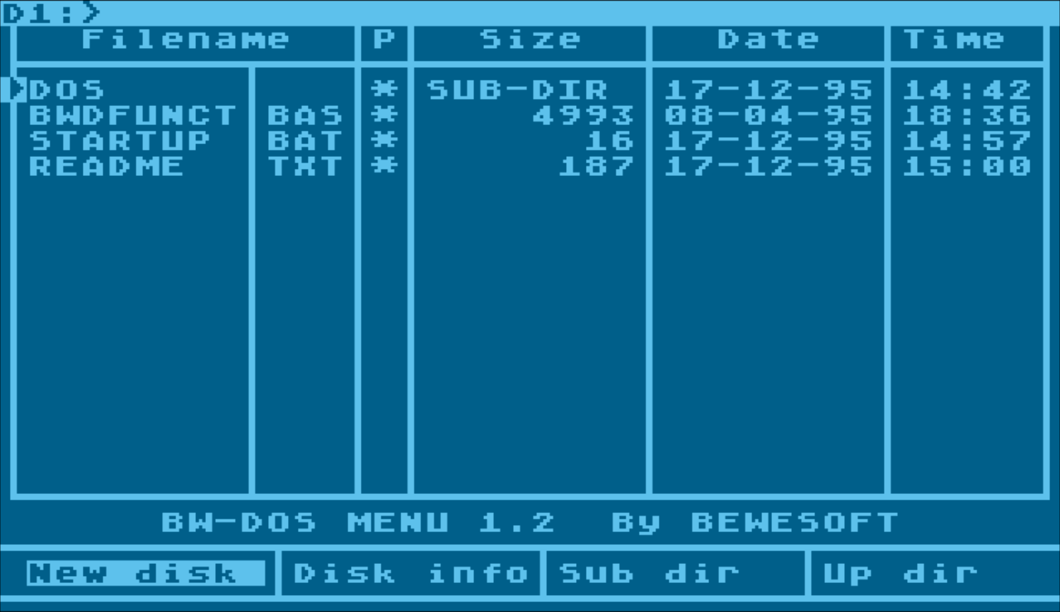 BW-DOS MENU